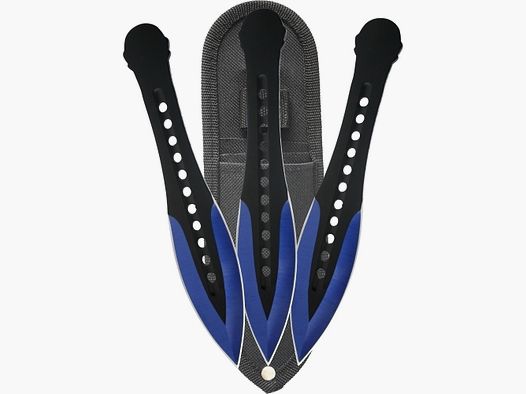 Set de 3 couteaux de lancer anodisés en bleu
