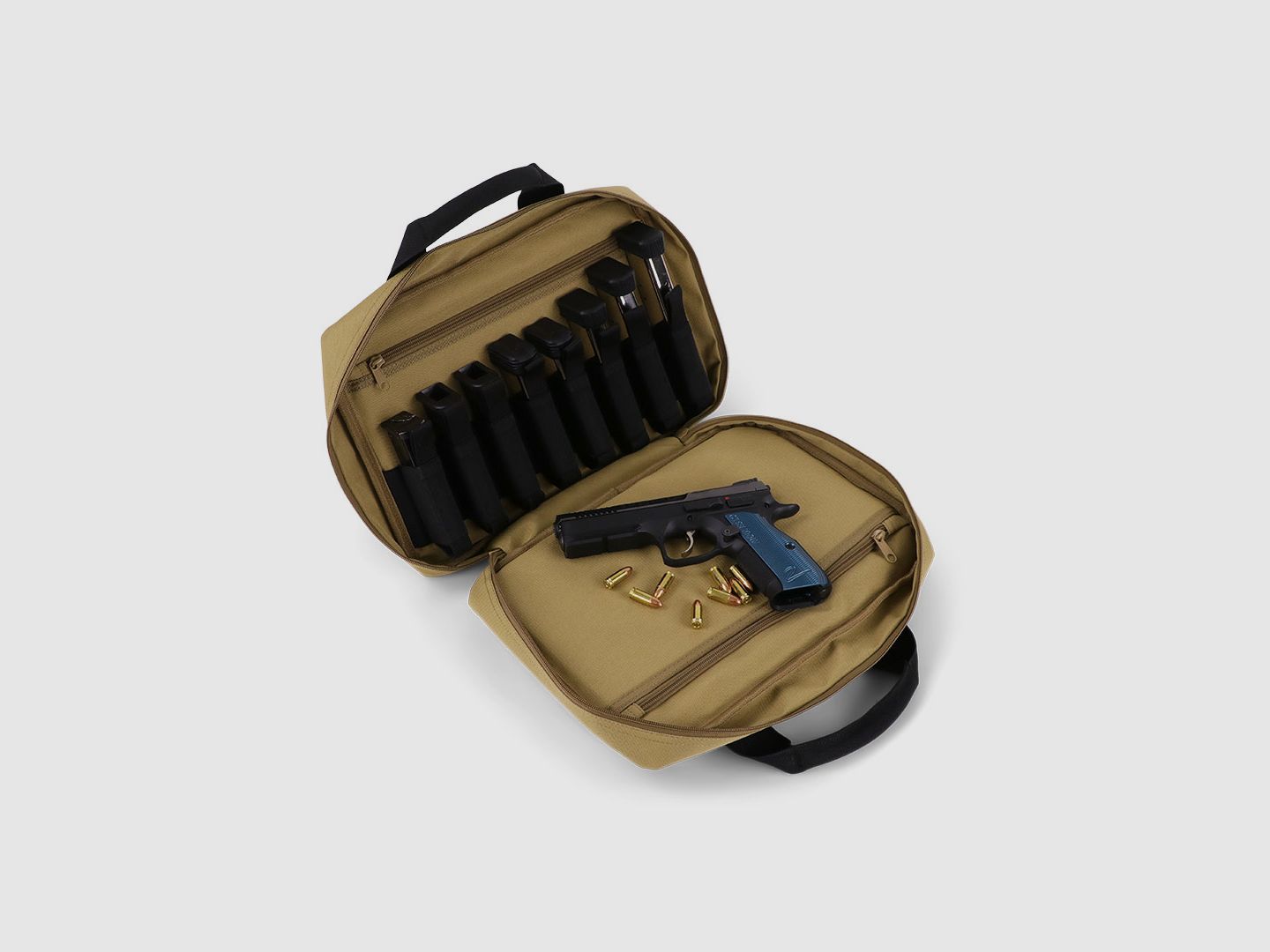 Winter Pistolentasche W8 für 2 Kurzwaffen – 8 Magazinhalter, 1000D, abschließbar (Dune)
