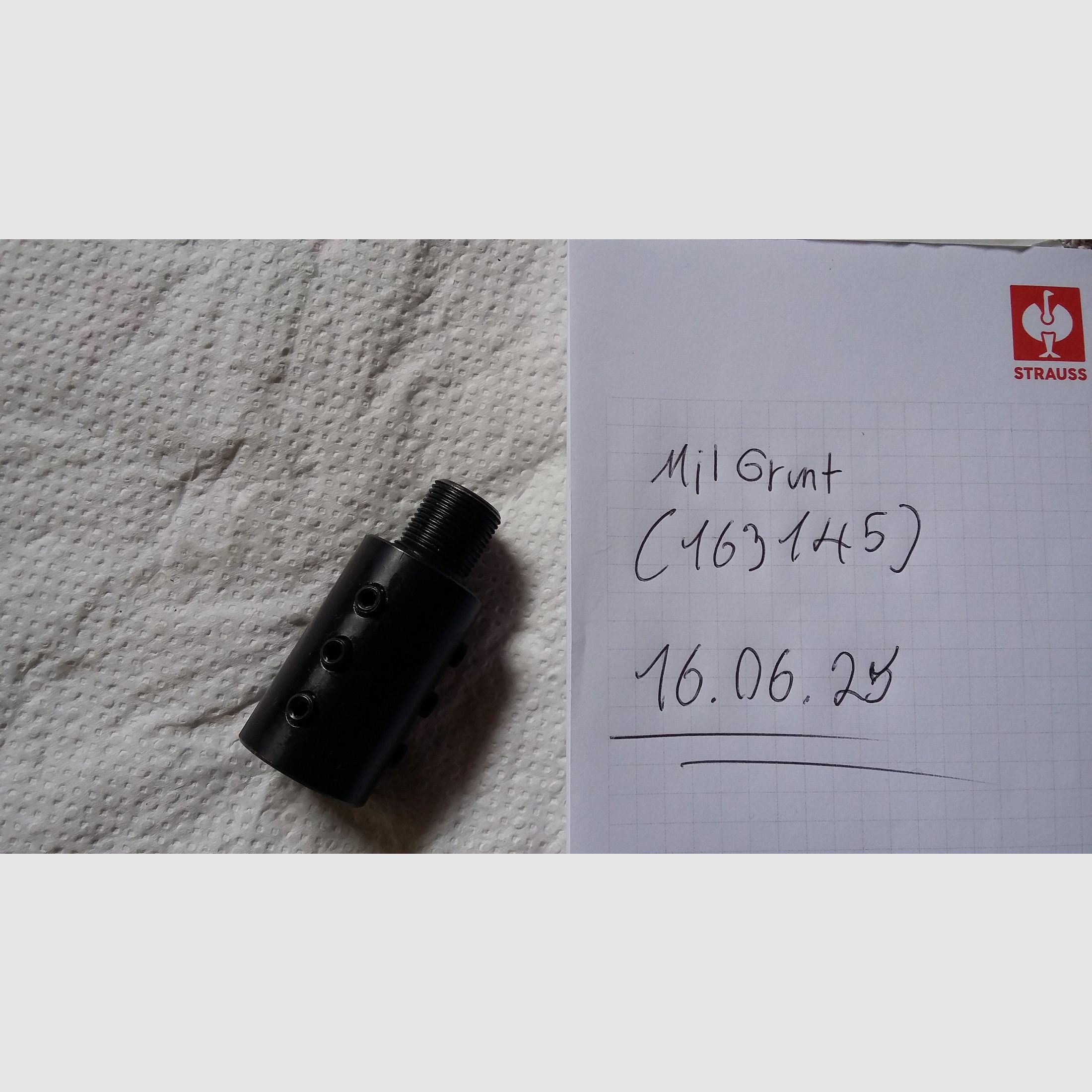 Stahl 14mm links Gewinde Adapter von Waffen Naunin für Läufe ohne Gewinde. Innendurchmesser: 14,5mm.