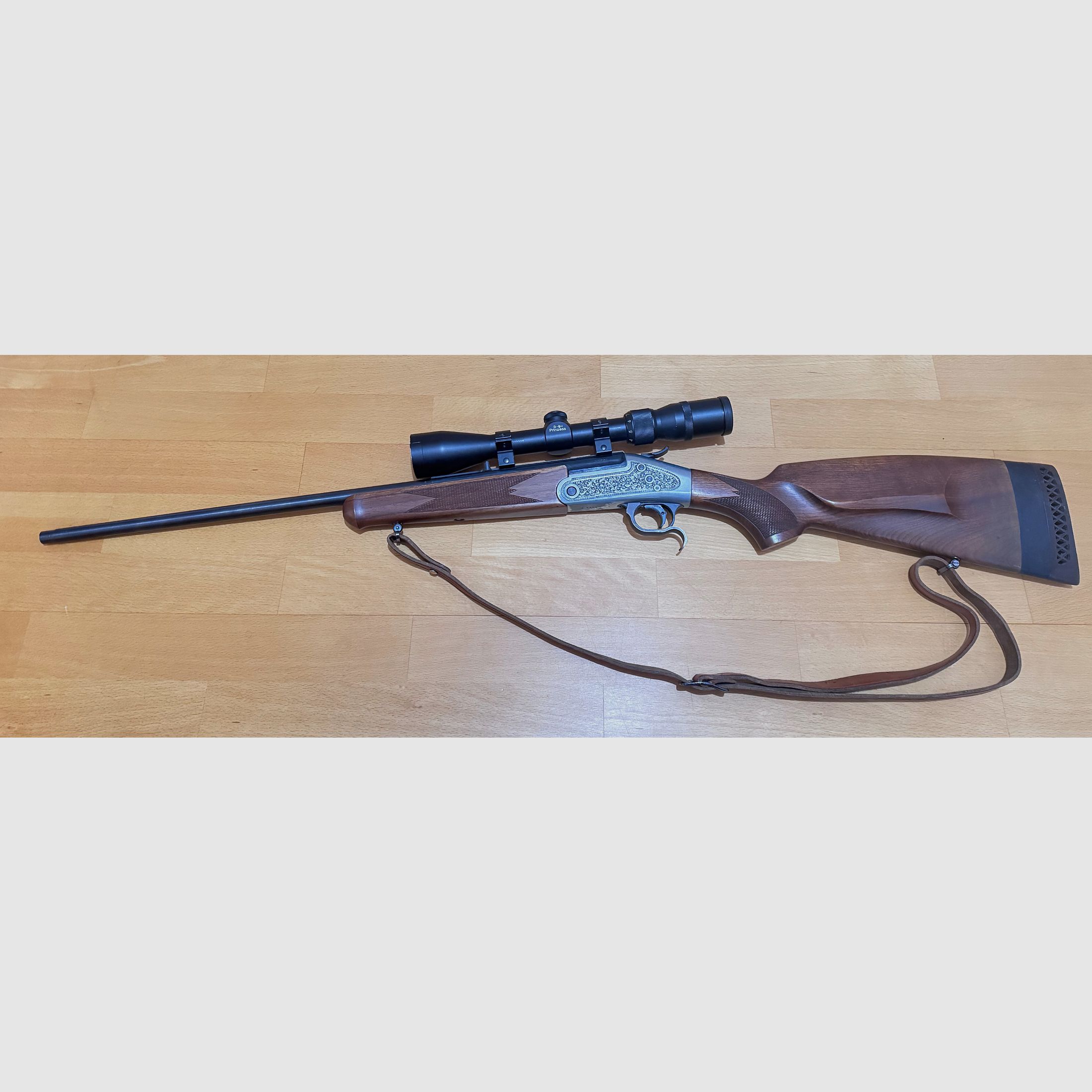 Break-action rifle Rhöner Sportwaffen Weisbach in caliber .22 Hornet with scope Prinzess 3-9x