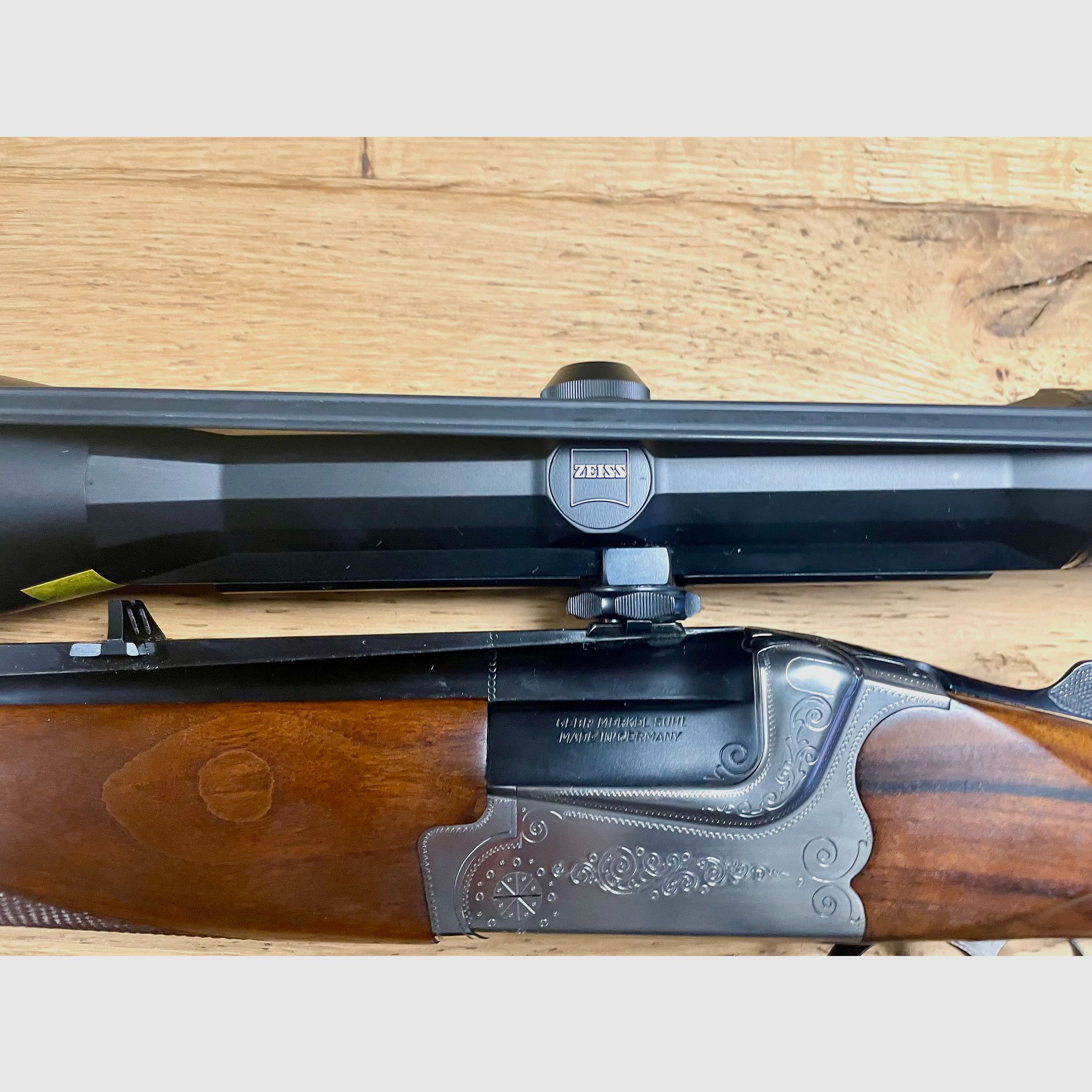 Bockdoppelbüchse Gebr. Merkel Suhl - Calibre : 9,3x74R incluant ZF Zeiss Diavari ZM 2,5-10x48