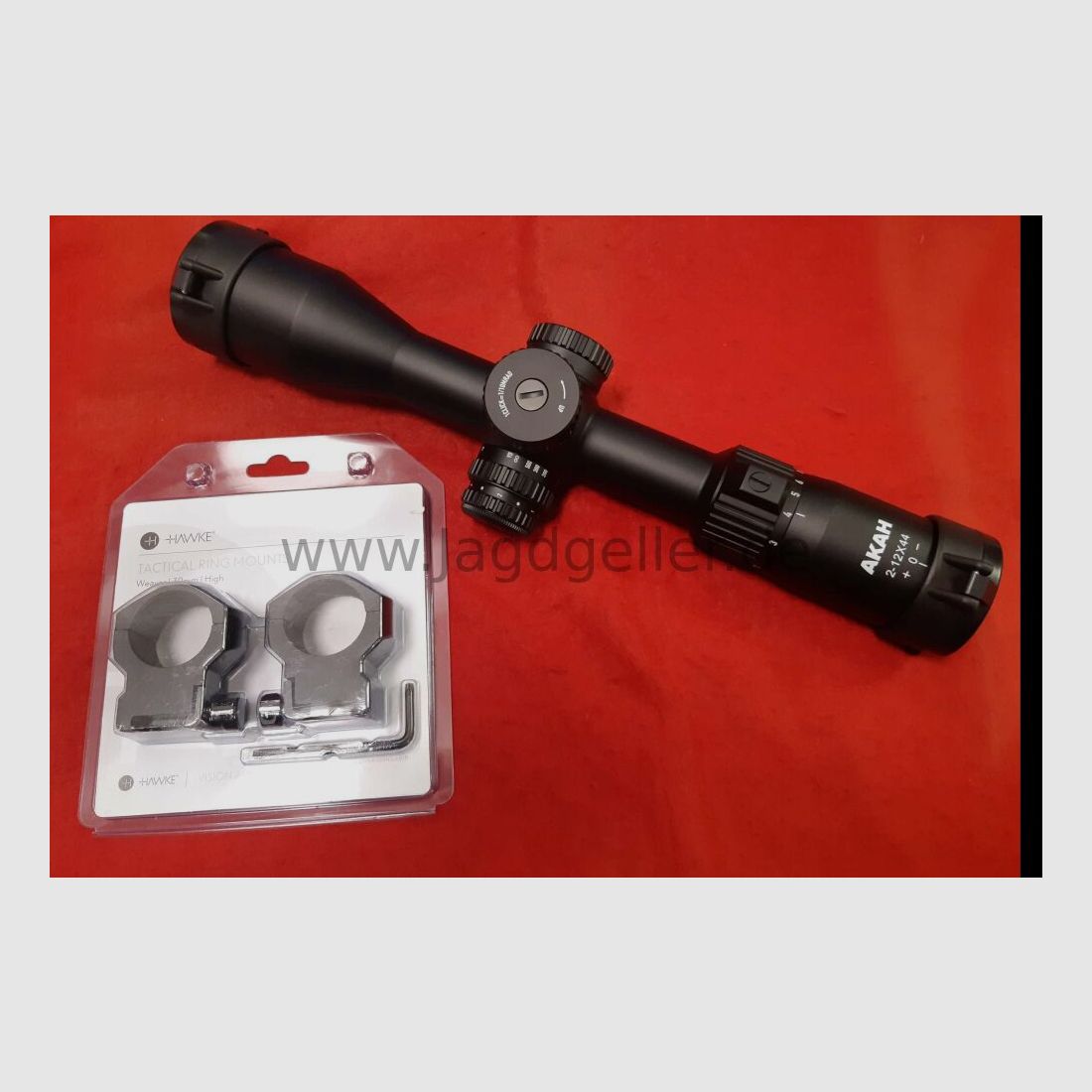 Akah riflescope 2-12x44 LA with HAWK tactical mounting rings
