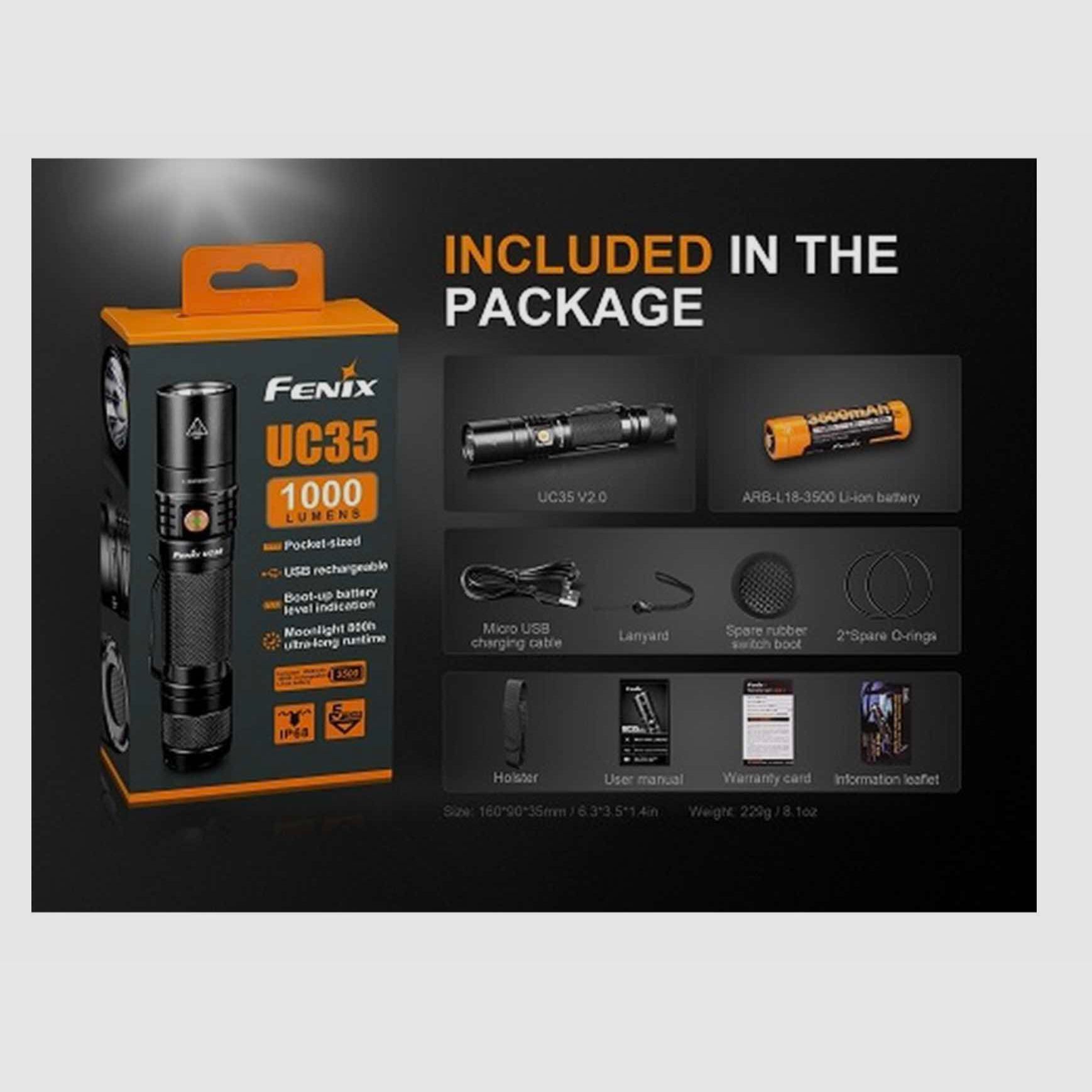 Fenix FEUC35V2 UC35 V2.0 LED Taschenlampe mit USB Anschluss