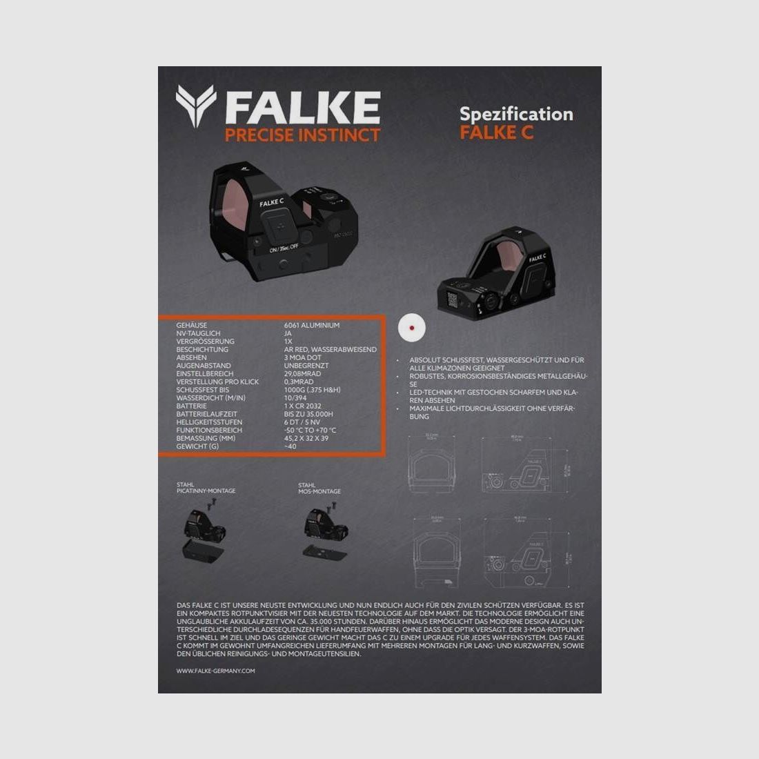 Falke Germany Falke C -ReflexSight 3 MOA