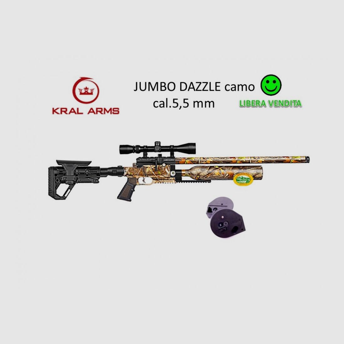 KRAL ARMS Büchse Jumbo DAZZLE Camo Kal. 5,5 - 2 Manometer - Freier Verkauf