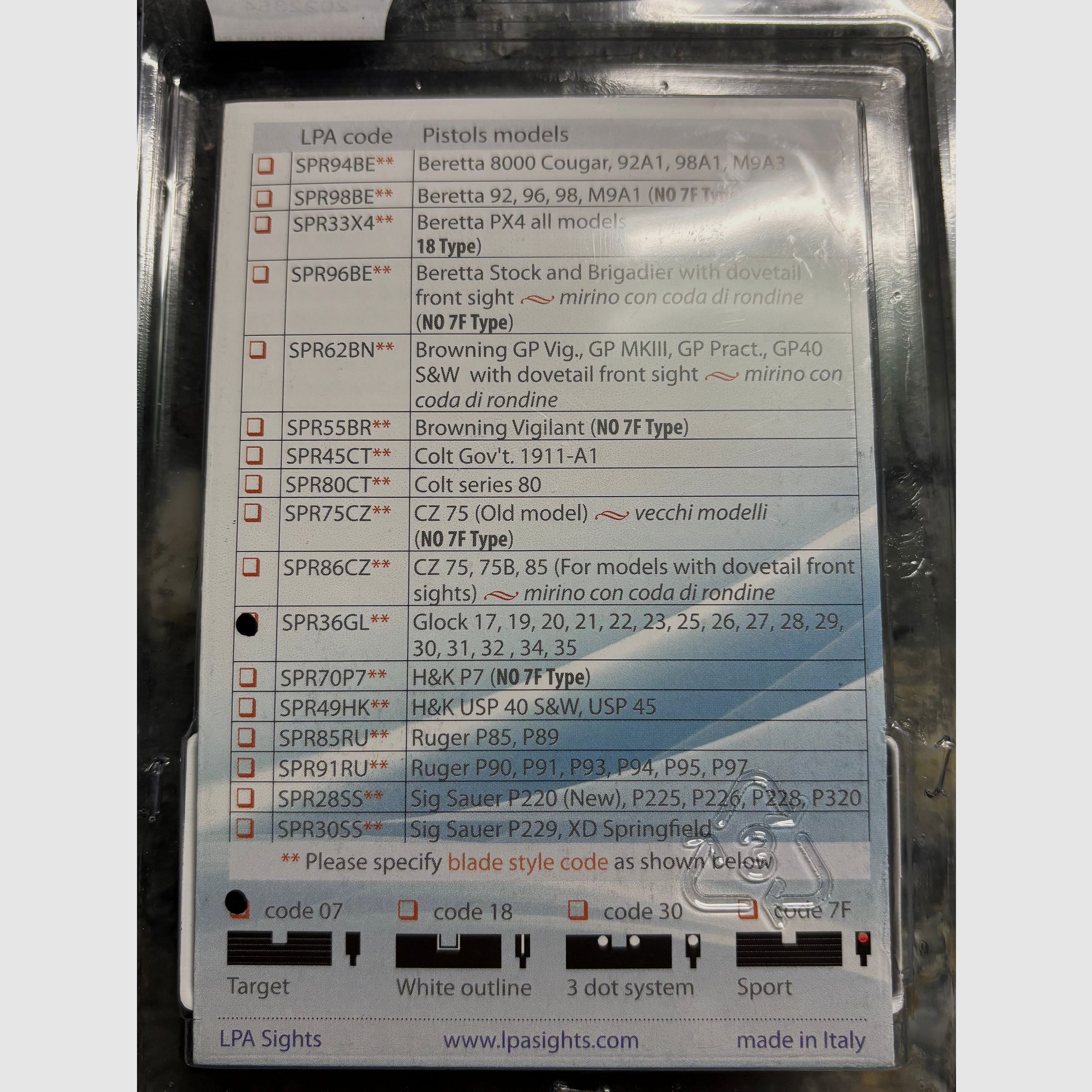 LPA Sights Visier-Set SPR für Glock 17–48 und Walther PDP Target