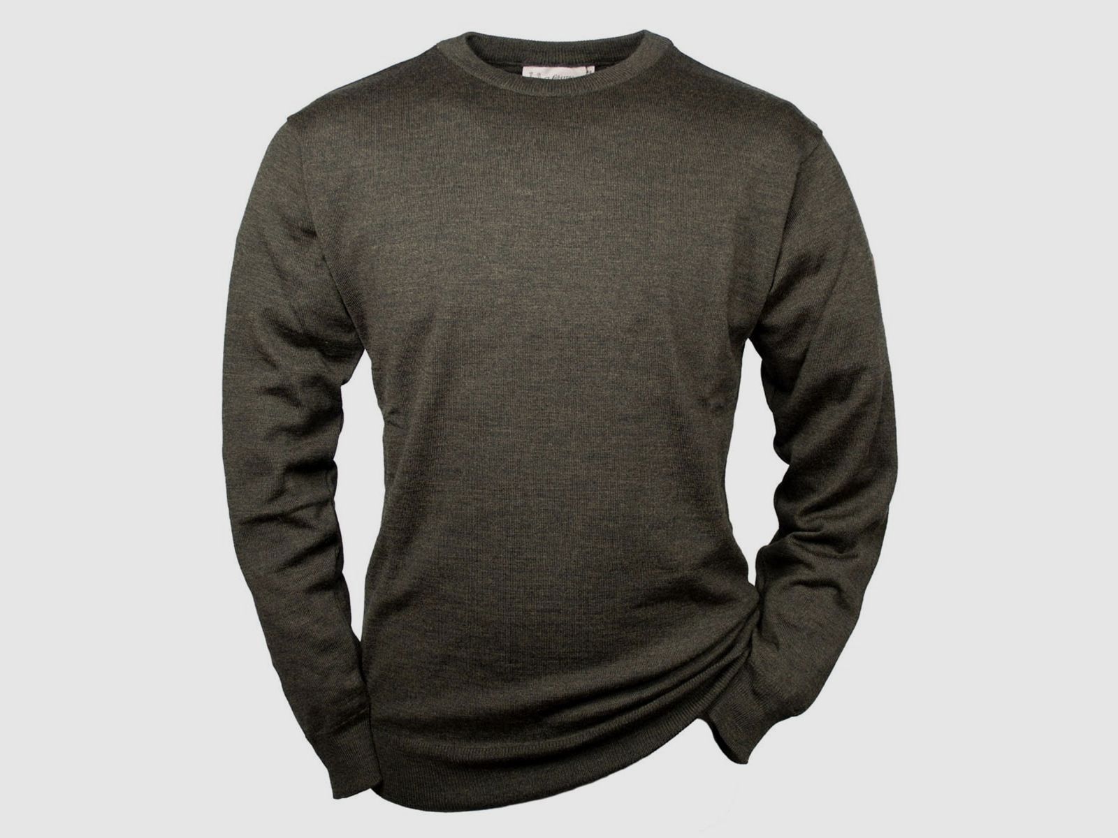 Hubertus Pullover Rundhals Merino Oliv/ braun