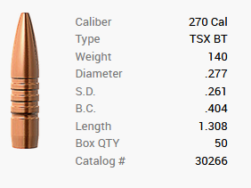 Proiettile Barnes .270/.277 140GR TSX BT 50 pezzi