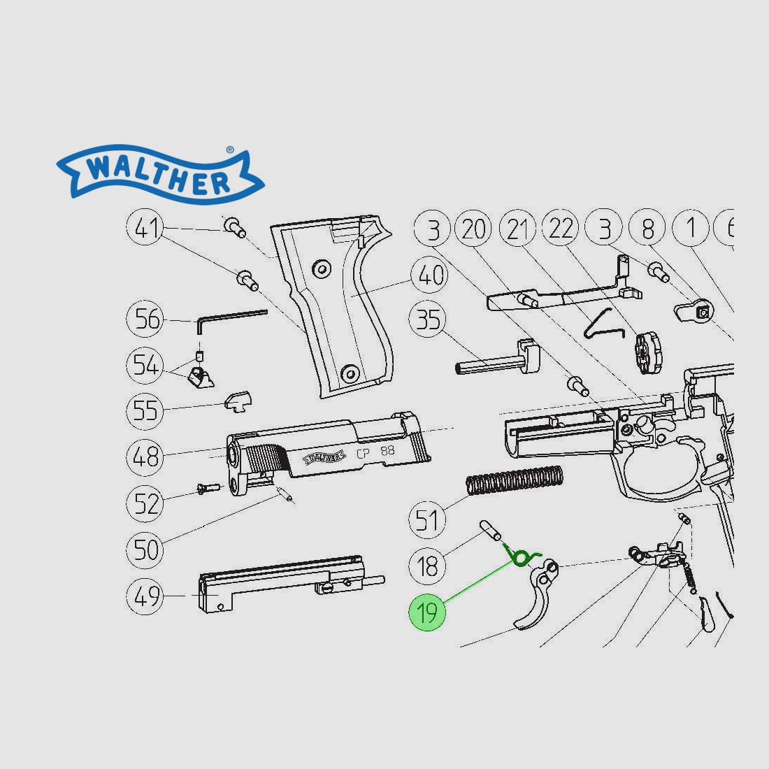 Abzugsfeder fĂĽr CO2 Pistole Walther CP88, Ersatzteil