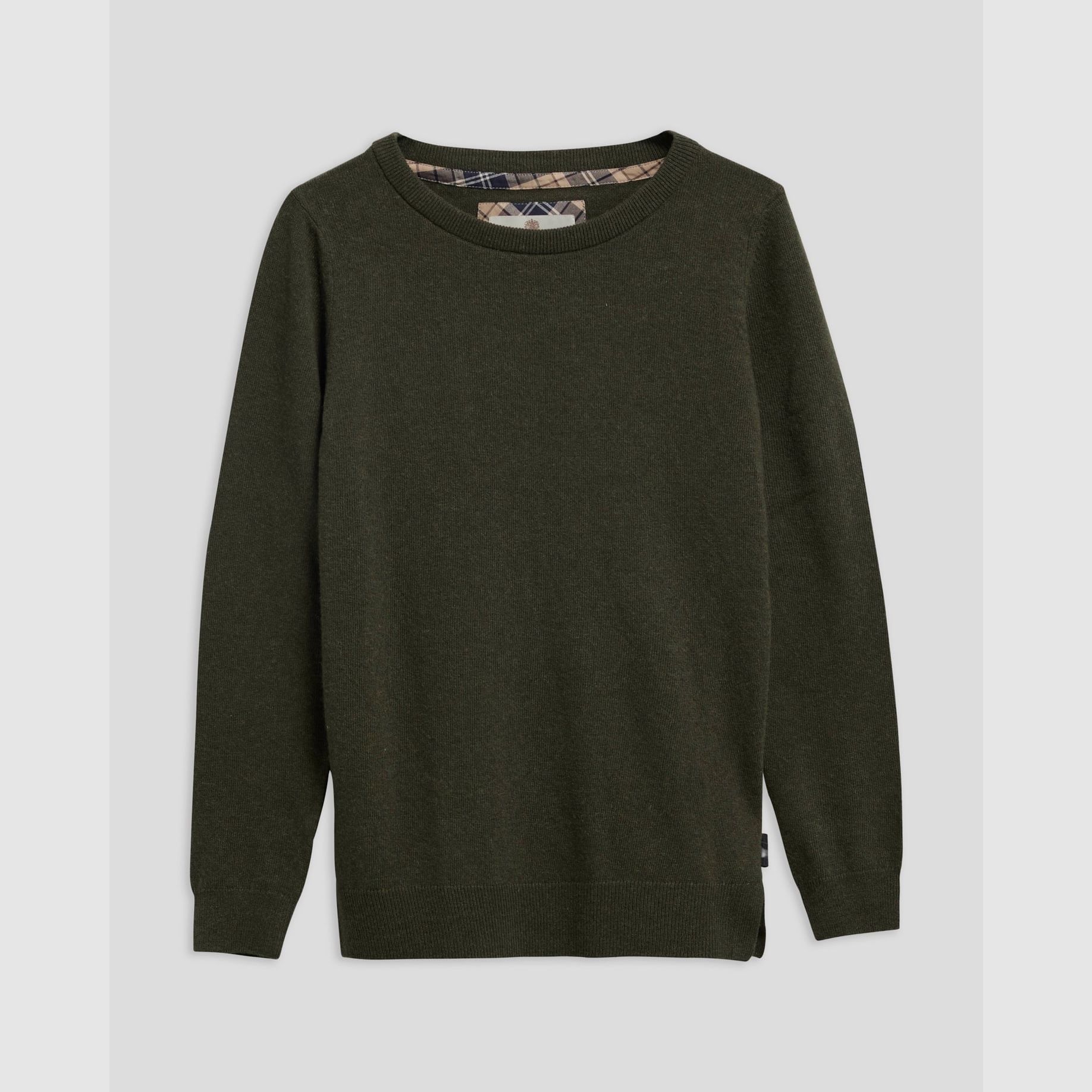 Barbour Pendle Crew Jumper, Olive/Birchwood Tartan, Damska 12