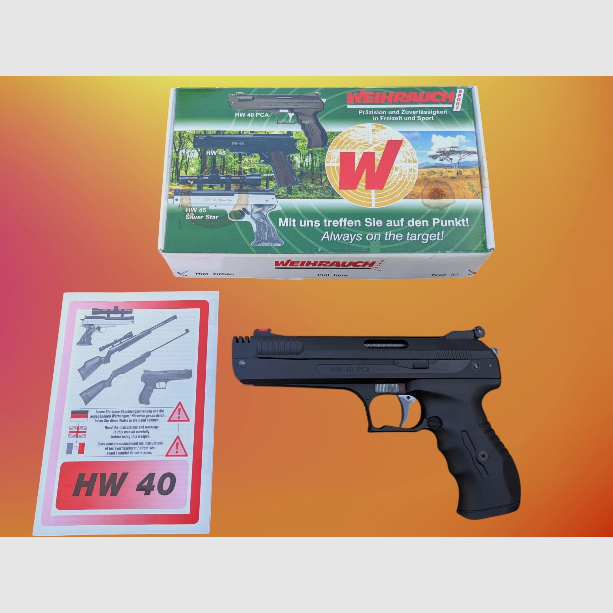Pistola ad aria compressa a precompressione Weihrauch HW40 PCA 4,5 mm Diabolo con OVP e descrizione