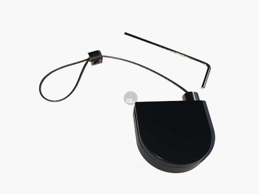 Merchandise security (pull box) with retractable wire rope (80 cm) and adhesive attachment, including 3M adhesive.