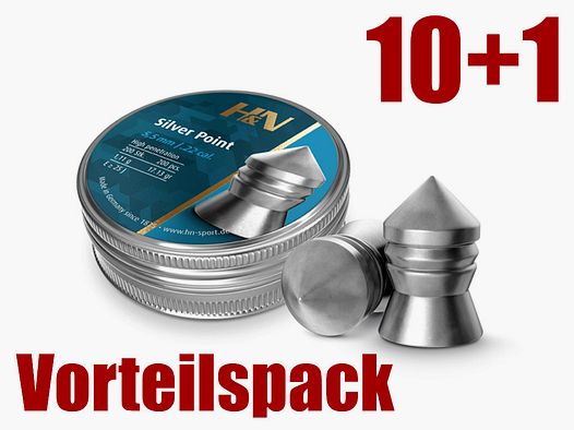 Vorteilspack 10+1 Spitzkopf Diabolos H&N Silver Point Kaliber 5,5 mm 1,11 g glatt 11 x 200 StĂĽck