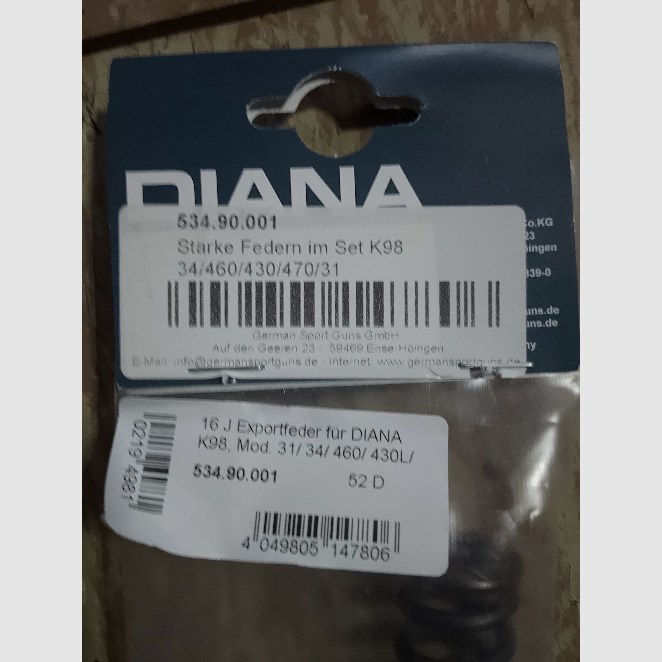 Diana starke Feder 16j Export kit k98 34 / 460 / 430 / 470 / 31 Ovp neu 16 Joule 