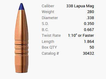 Barnes Geschoss .338 Lapua/.338 280GR Long-Range X BT 50 Stück