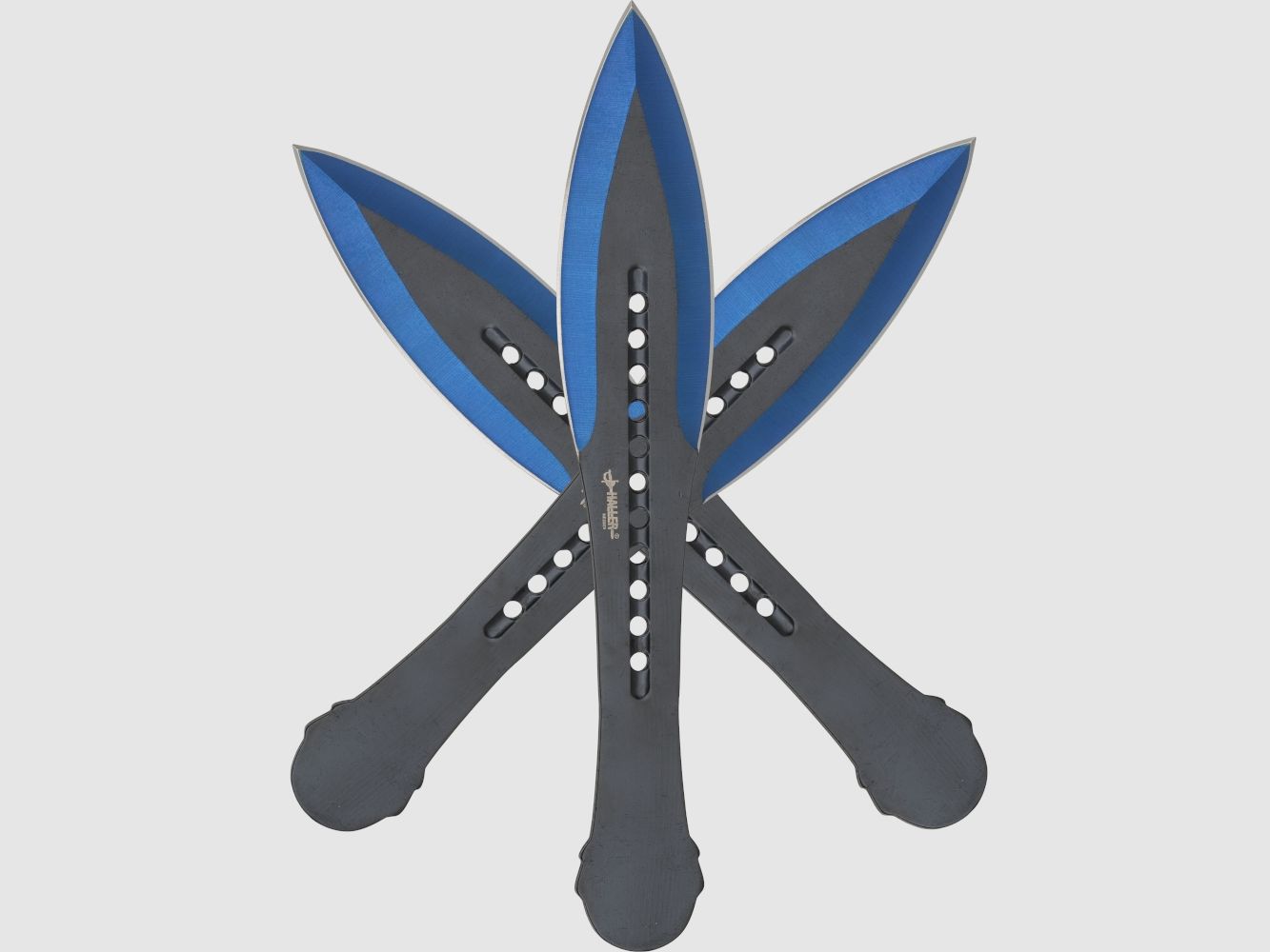 3 throwing knives in set blue tip blue black with case