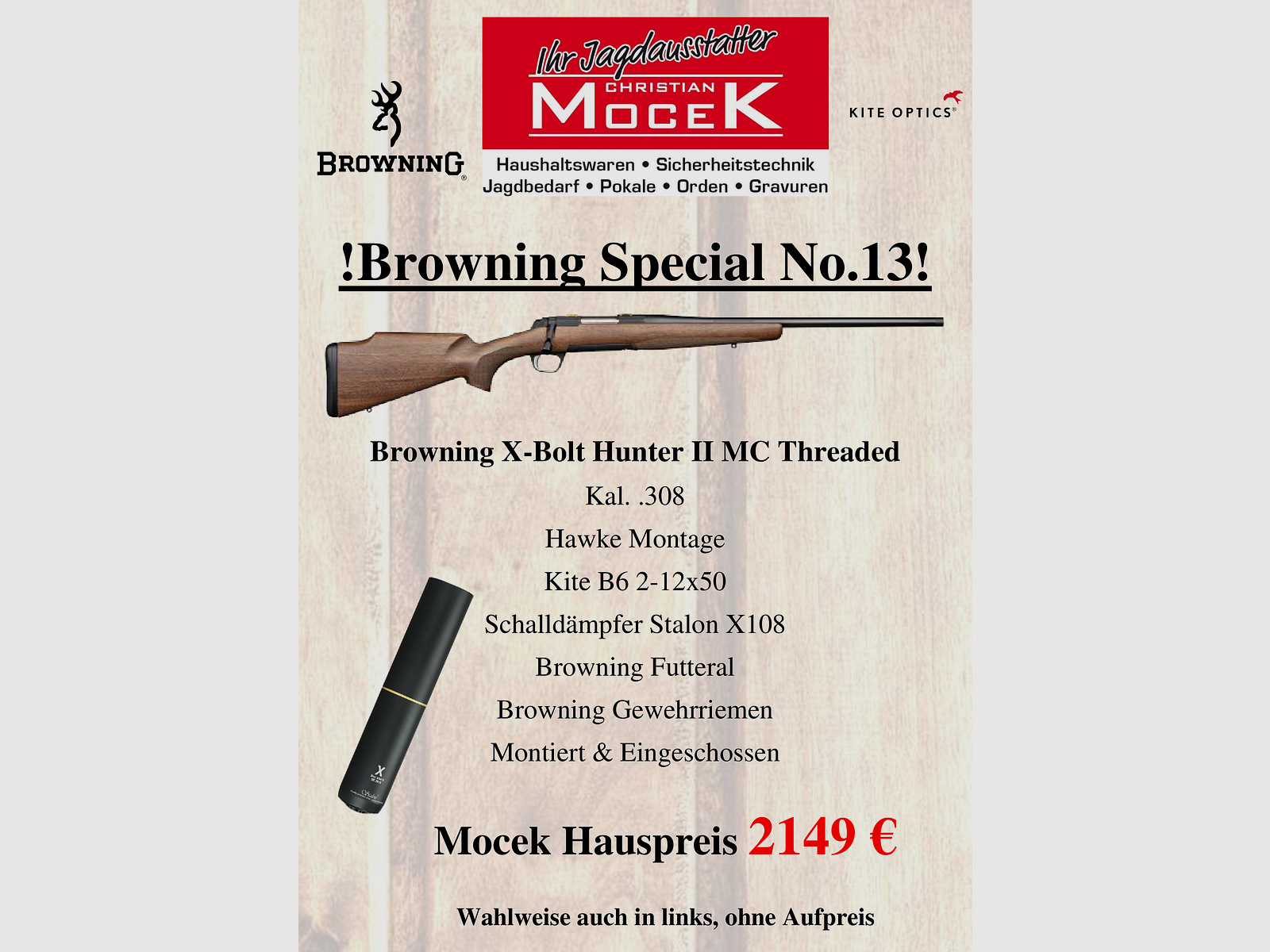 Browning X-Bolt Hunter II MC Threaded, mit Kite B6 2-12x50