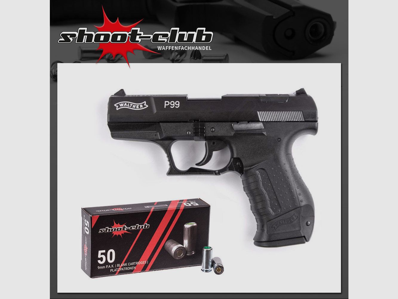 Walther P99 P.A.K. brüniert mit 50 shoot-club Platzpatronen