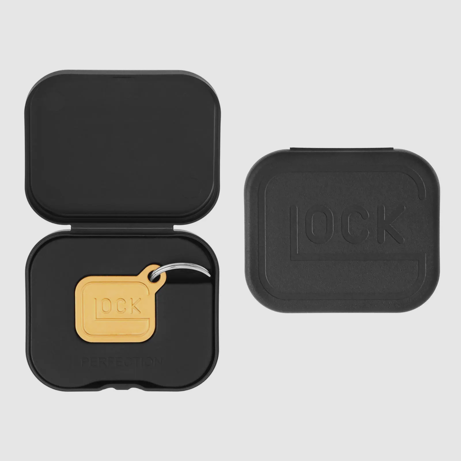 Glock Schlüsselanhänger „Logo“ – Metall vergoldet – Gold – ca. 2,8 × 2,4 cm