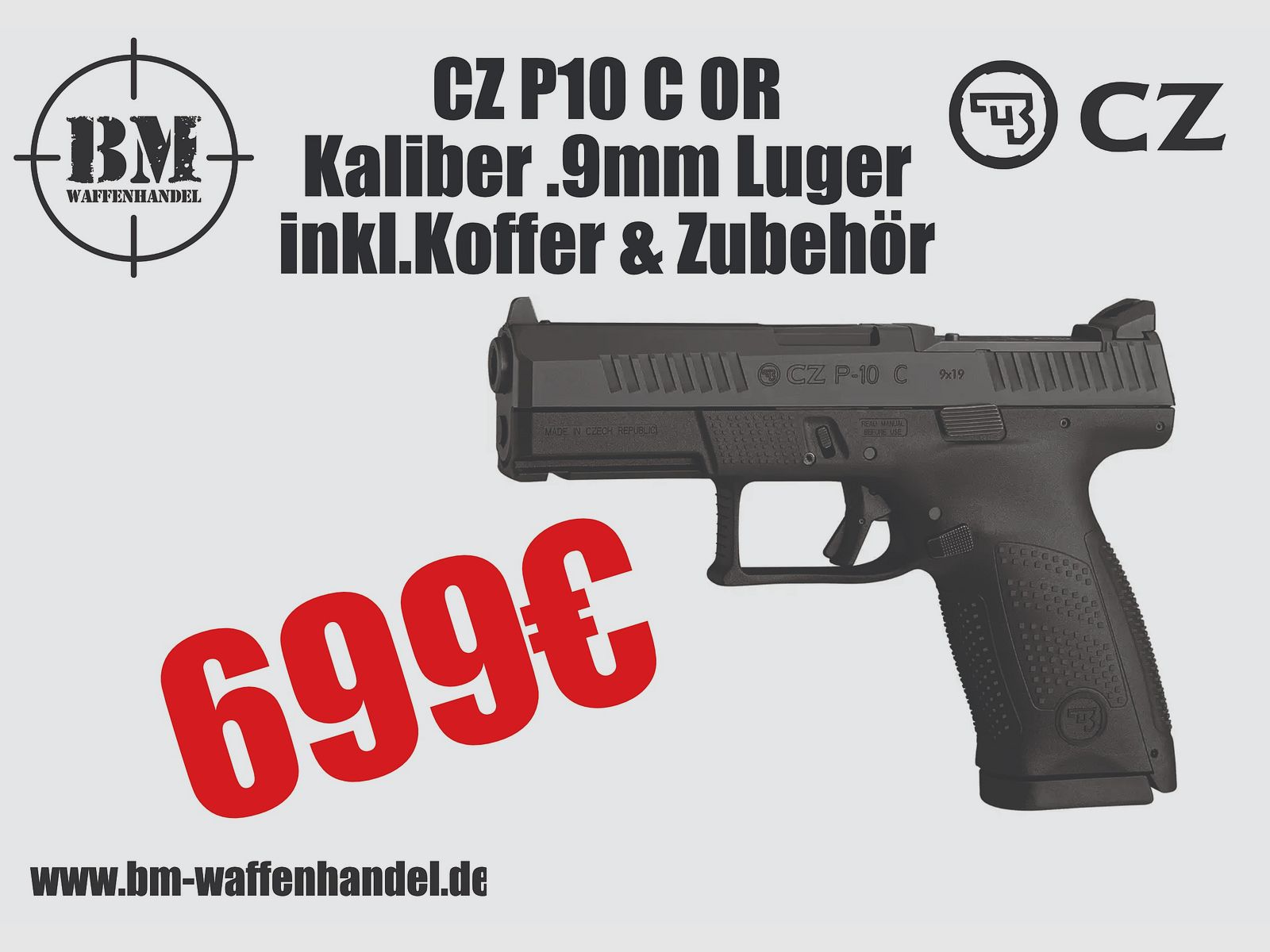 Pistola CZ P-10 C OR 9mm Luger pronta per ottica, immagine 1 di 3