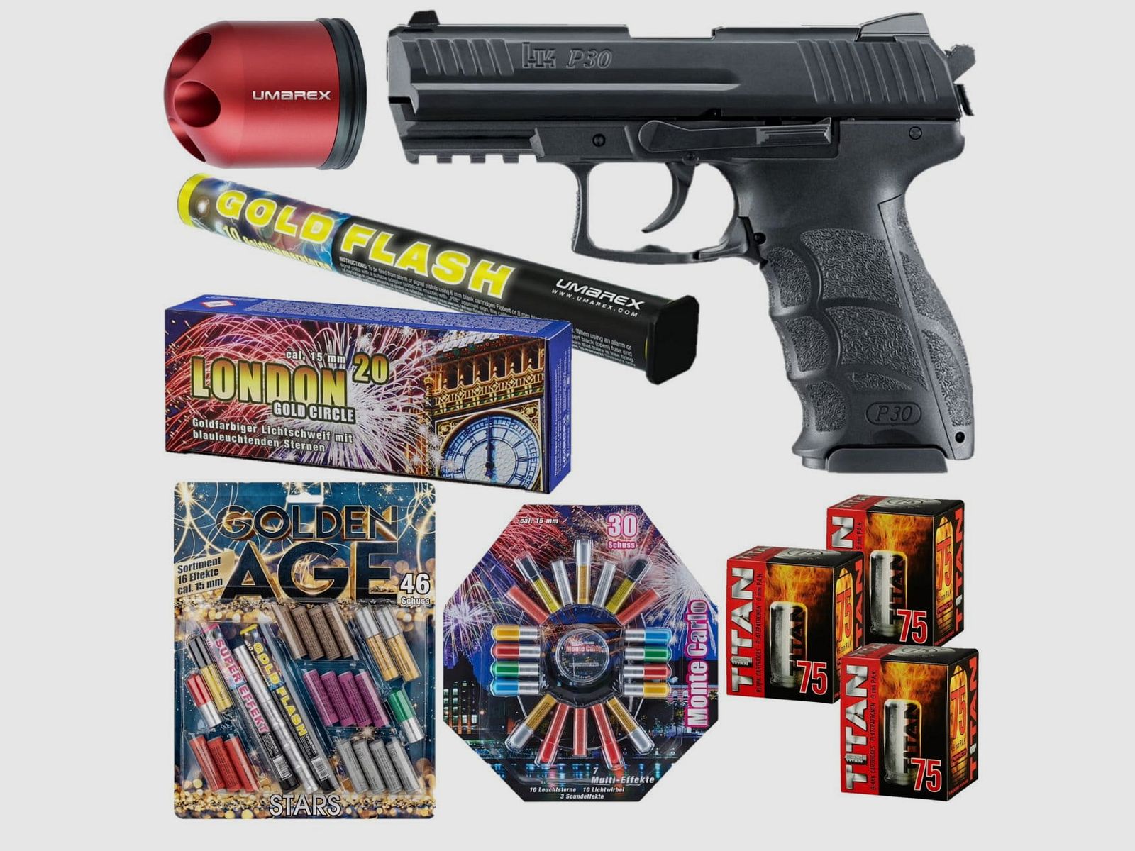 Set di fuochi d'artificio di Capodanno Heckler & Koch P30 Pistola a salve 9 mm P.A.K.