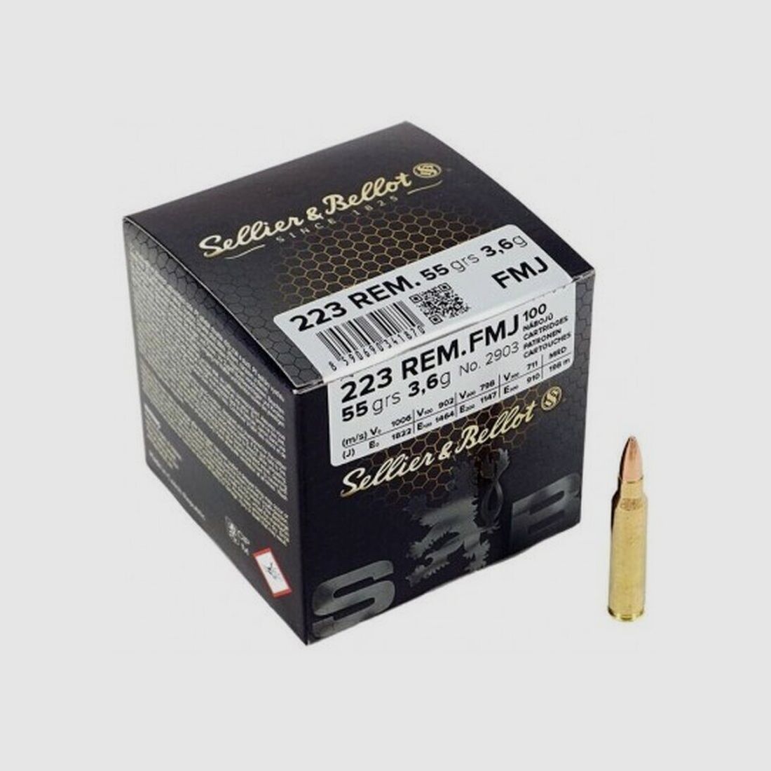 Munitions Sellier & Bellot 223 Rem 55gr Ball M193 boite de 100