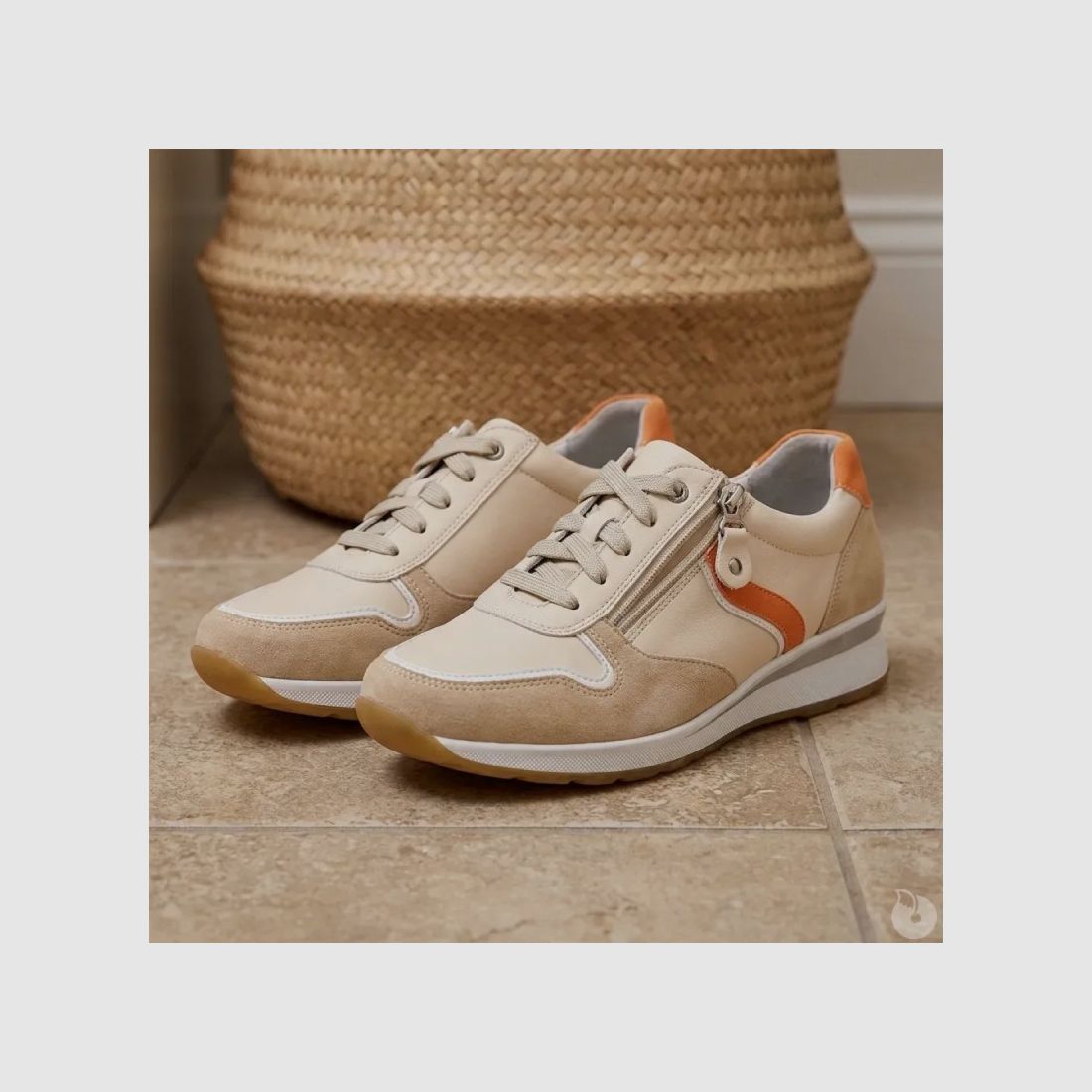 Beige/orange PU Sneakers with Zip - Comfort and Durability 37-41, image 3 of 8