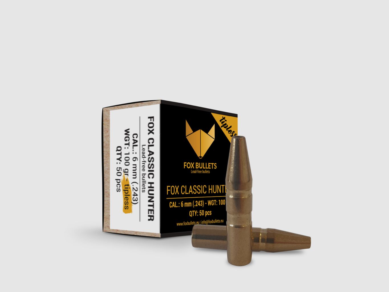 Fox Bullets Classic Hunter Tipless .243 6,5 g / 100 gr bleifreie Geschosse – 50 Stück