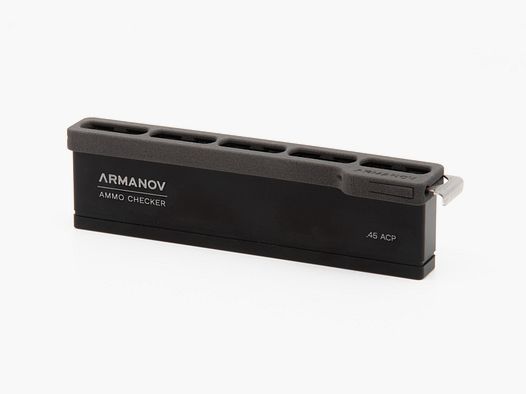 ARMANOV Vérificateur de munitions 10 coups avec couvercle de transfert rapide et vérificateur de longueur totale - .45 ACP