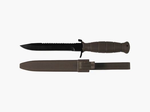 Cuchillo de combate ÖBH (réplica) Negro/Oliva - Espalda de sierra + funda de plástico
