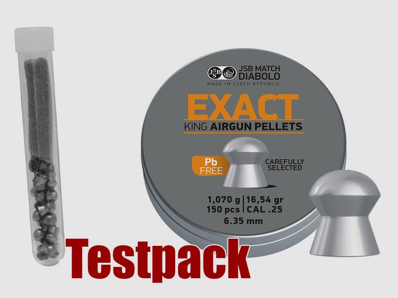 Testpack - JSB Exact King Lead Free Diabolo, Rundkopf, glatt, bleifrei, 1,070 g, Kaliber 6,35 mm, 20 StĂĽck