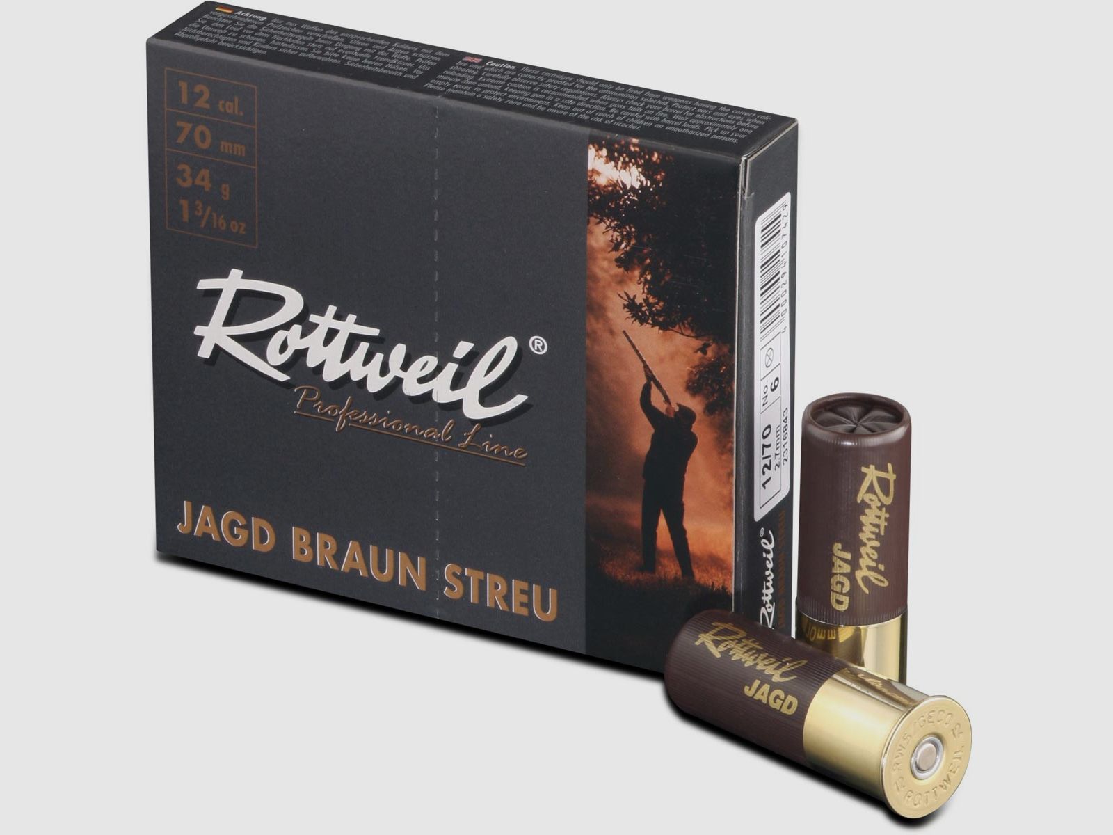 Rottweil 12/70 Jagd braun Plastik STREU 3,2mm 34g