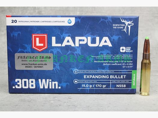 LAPUA Naturalis .308 Win 170gr. 11g 20 Stück 44619006