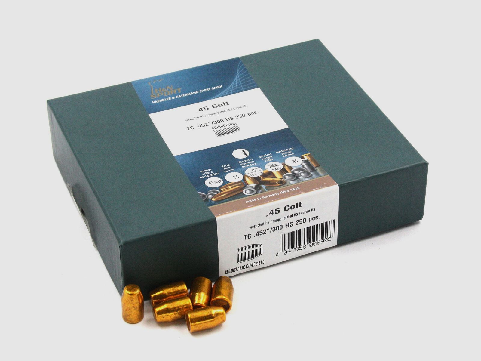 Pistool/Revolver Kogels, H+N .452 HS-KS, 300gr, 250 stuks, .45 Long Colt / 454 Casull