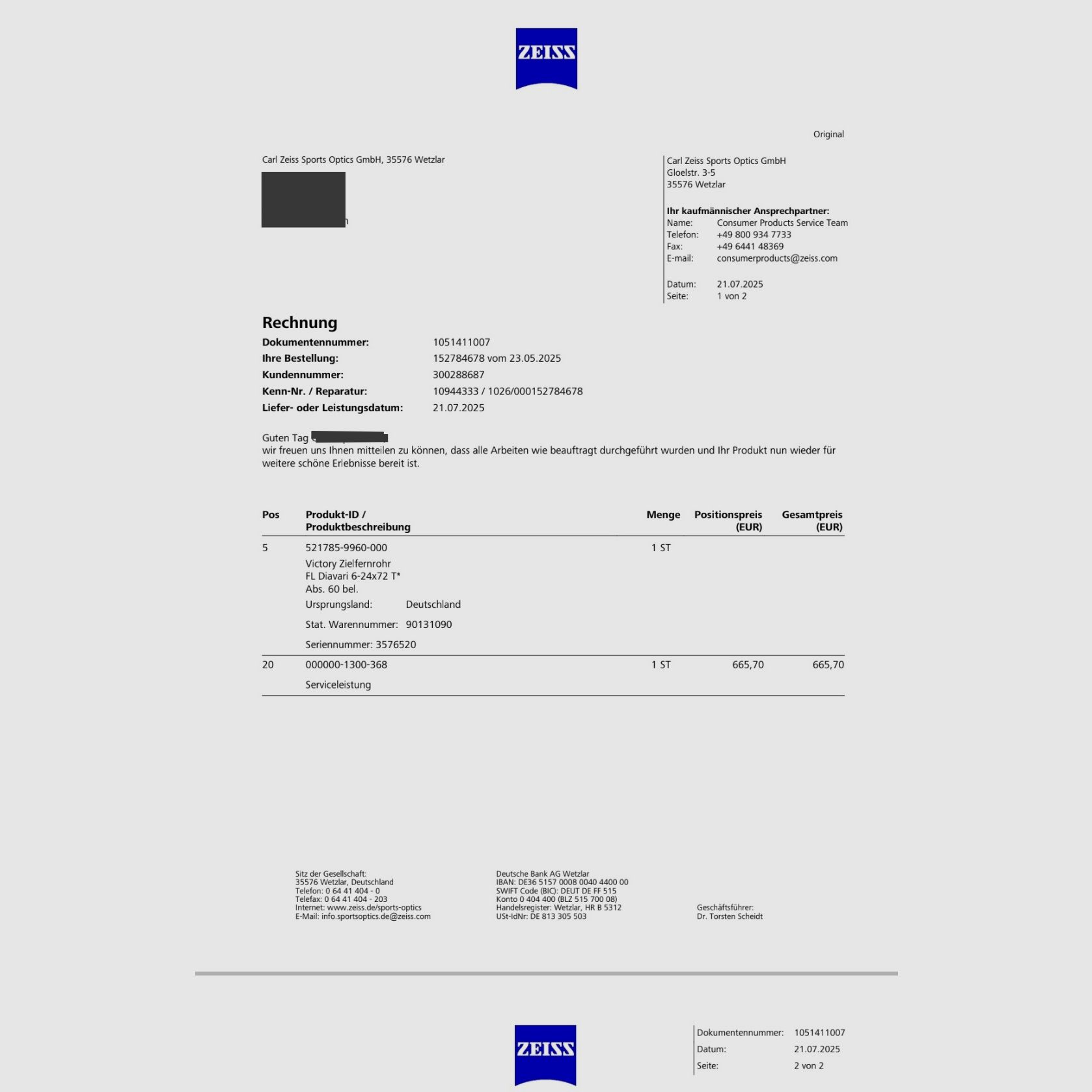 ZEISS VICTORY FL DIAVARI 6-24X72T FL Newly refurbished
