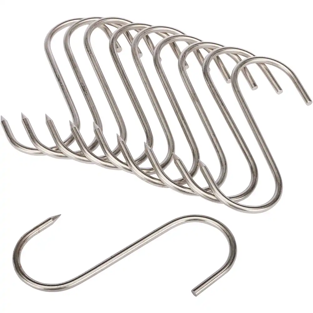 S-hooks stainless steel – 10-pack Version: loadable up to 60 kg – Length 16 cm. Ø 6 mm