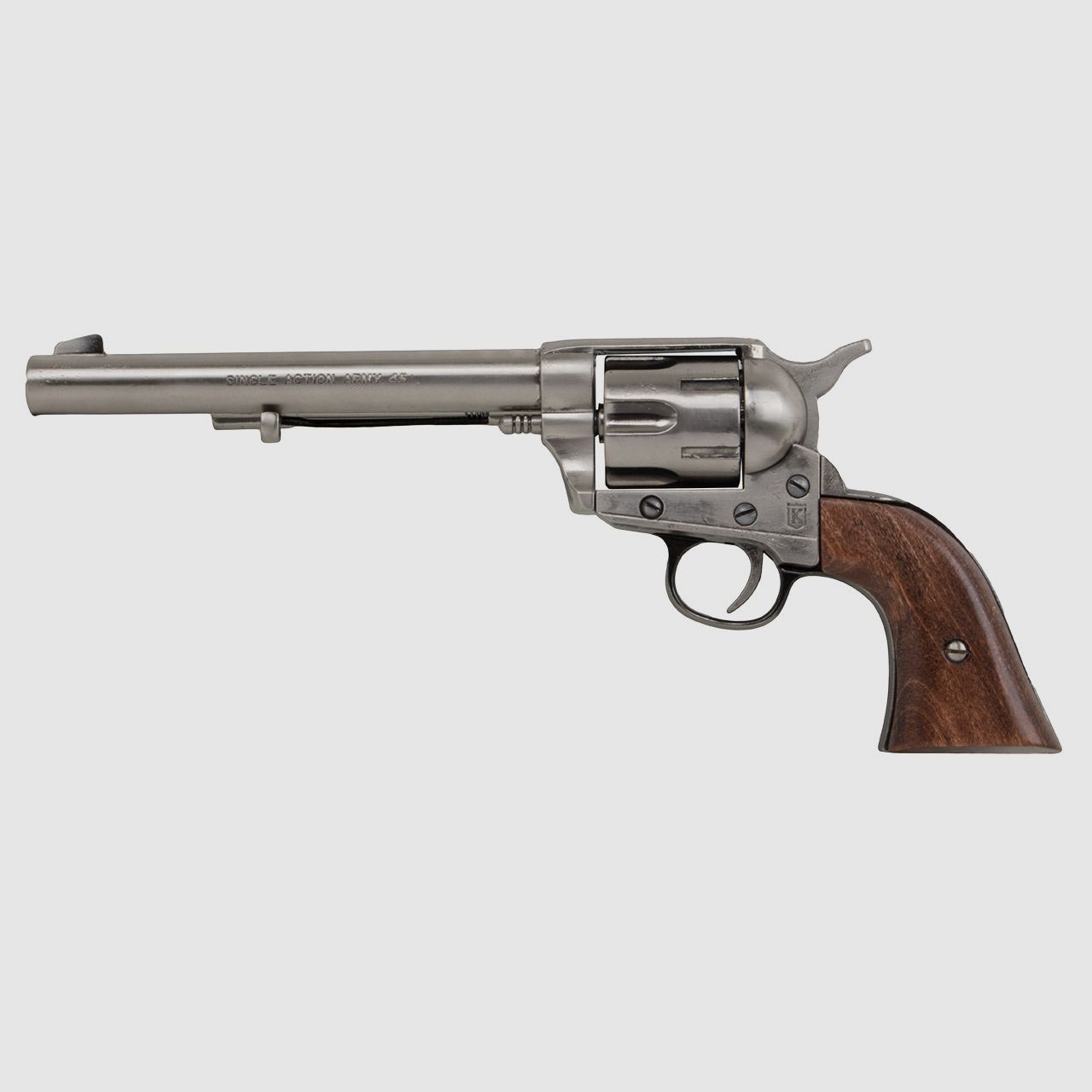 Deko Revolver US Kavallerierevolver Kolser Colt SAA .45 Peacemaker USA 1873 6,8 Zoll nickel poliert Holzgriffschalen