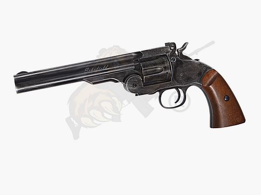 Schofield 6"- Aging BK & Wooden Grip Airsoft Revolver -F-