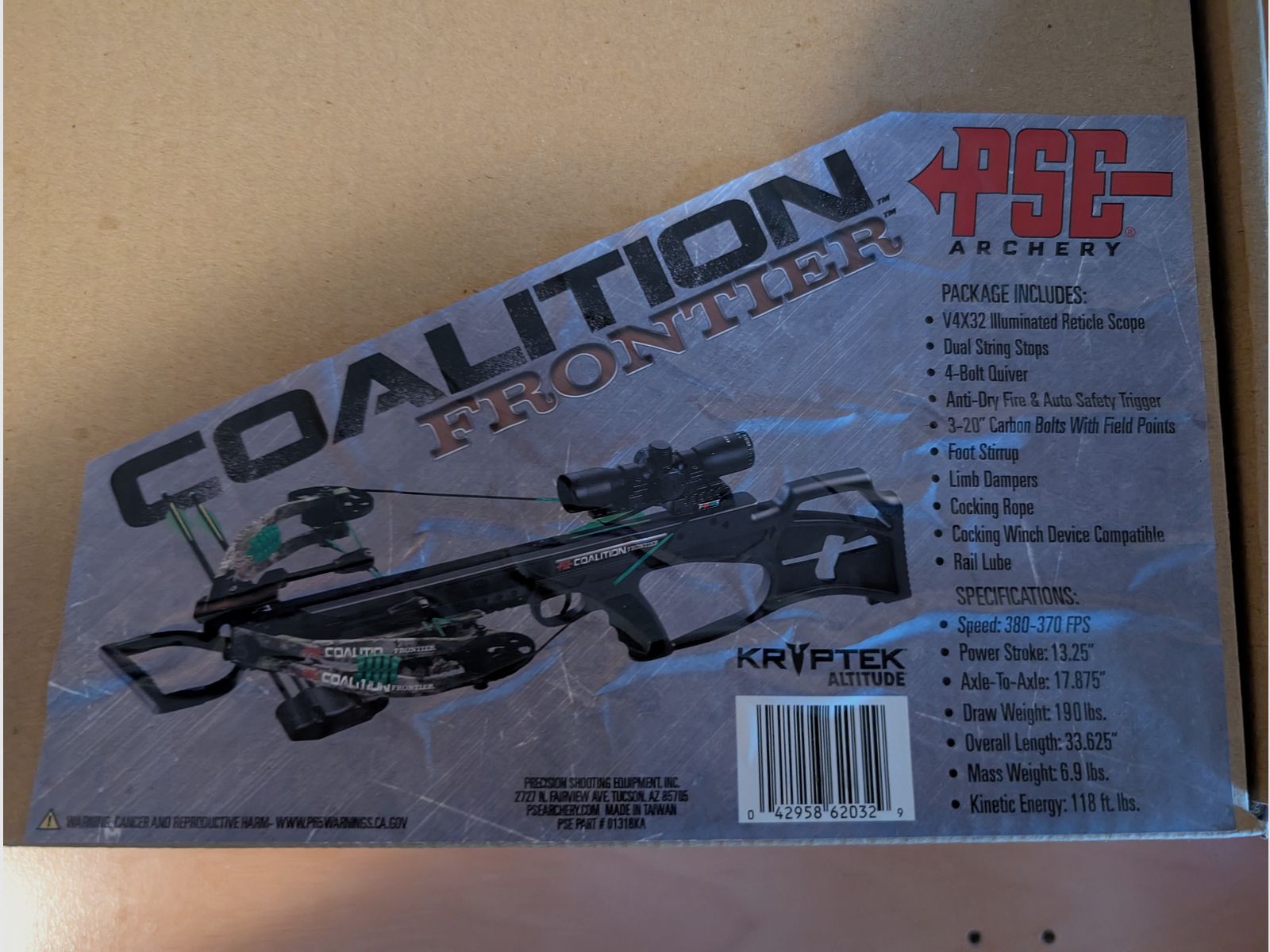 PSE Archery "Coalition Frontier" Armbrust (190 lbs, 380 FPS) + Visier