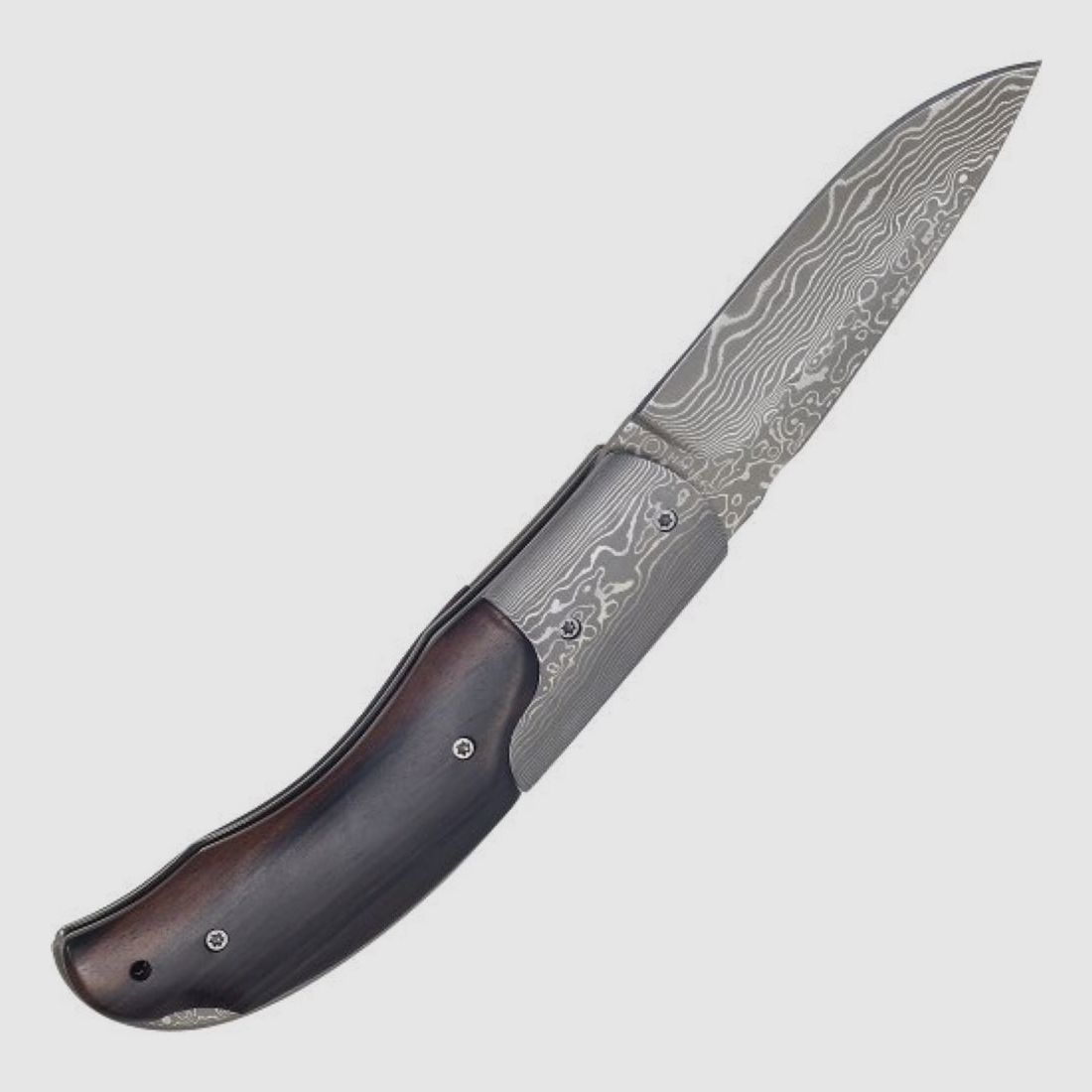 Couteau pliant en damas avec poignée en bois d'ébène