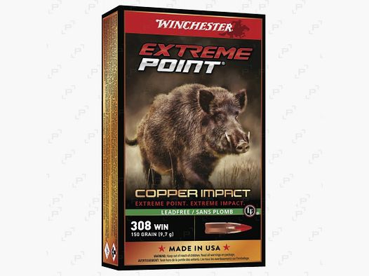 Boite de 20 cartouches à balle de grande chasse WINCHESTER EXTREME POINT LEAD FREE Calibre .308 WIN - 150 GR (SANS PLOMB)