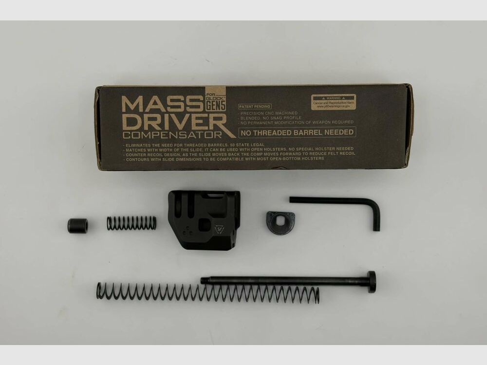 Glock 45 in 9x19 with removable Massdriver compensator from Strike Industries