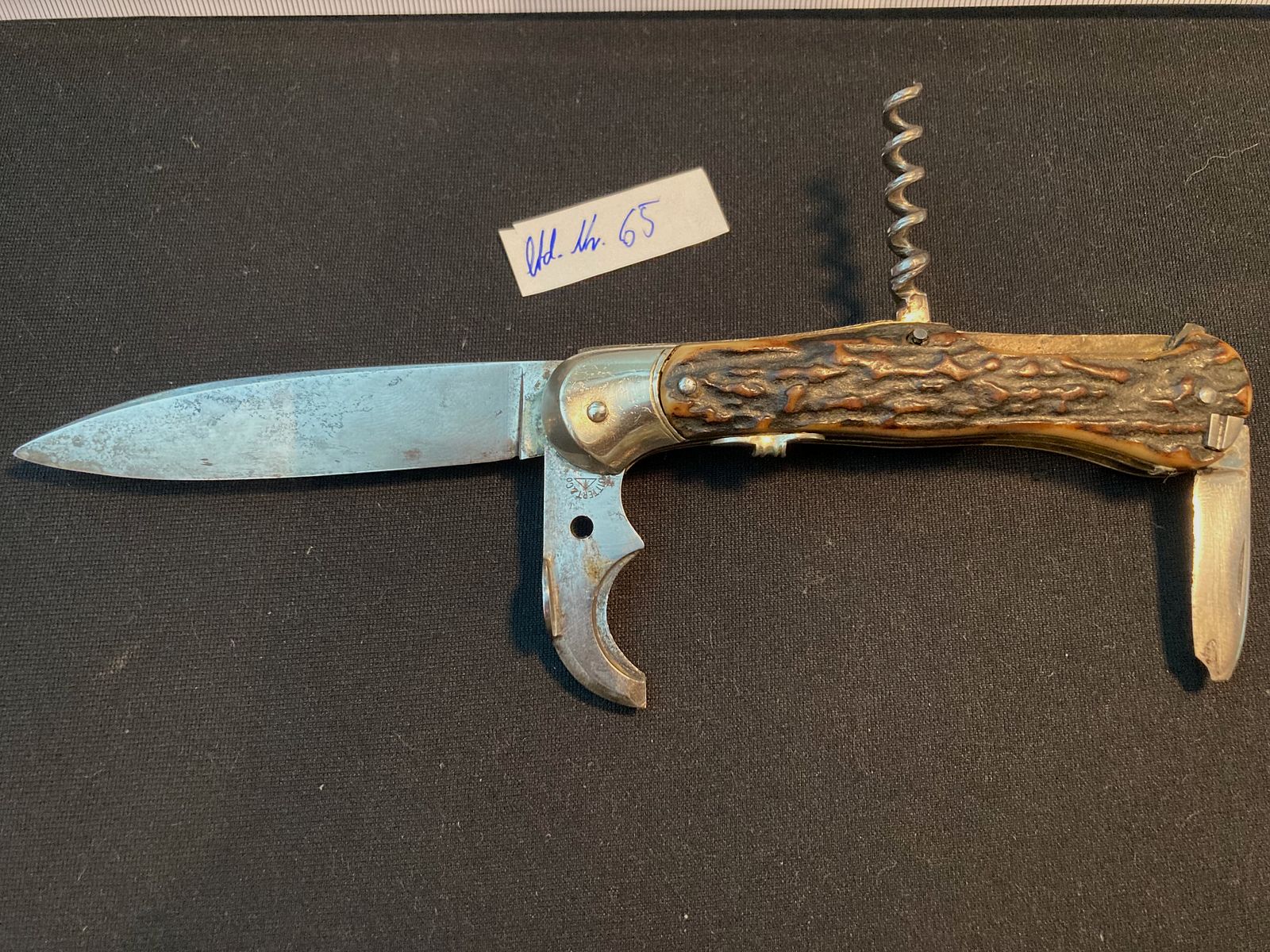 Federmesser, Hirschhorn mit Ledertasche, Taschenmesser, Jagdmesser (65)