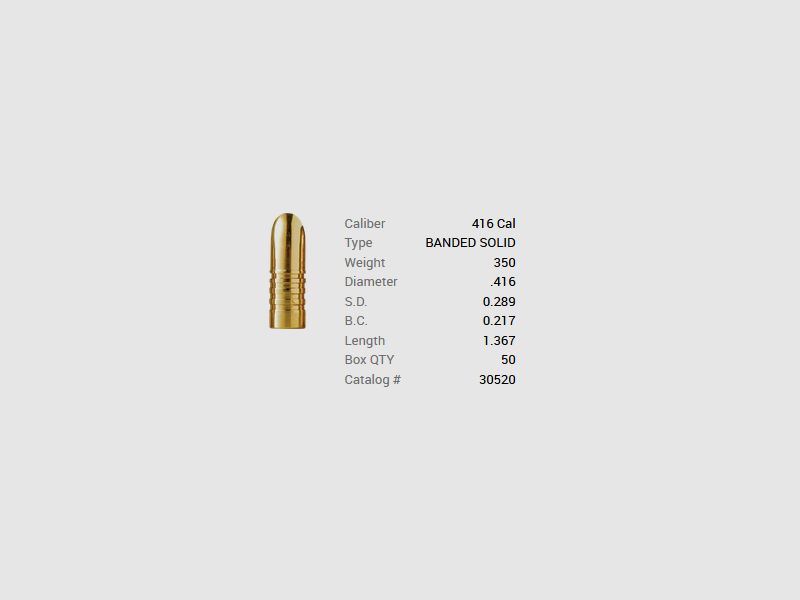 Barnes Geschoss .416 / 10,6mm 350GR Banded Solid 50 Stück