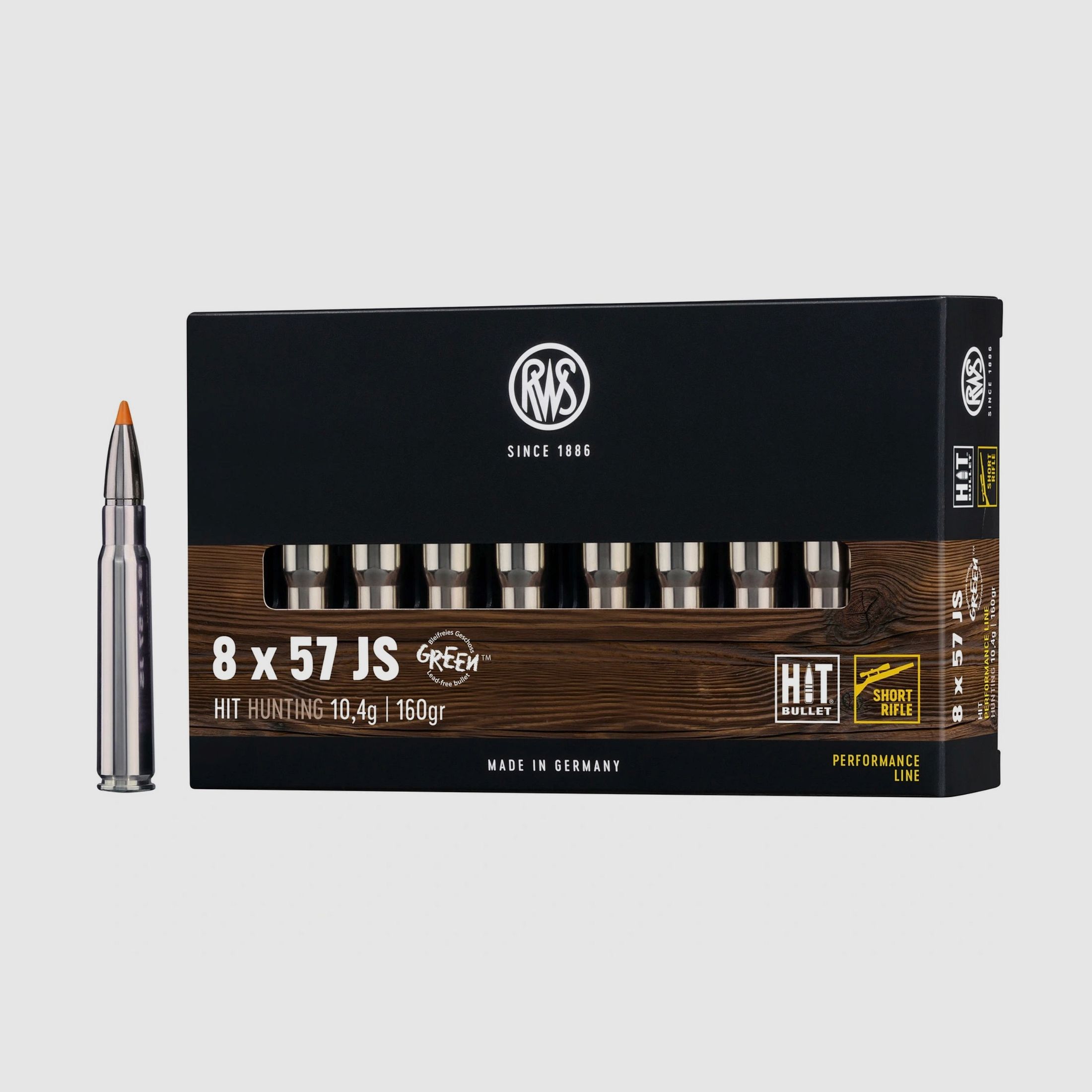 RWS 2408475 Büchsenpatronen 8x57 IS HIT Short Rifle 10,4 g160grs. Bleifrei