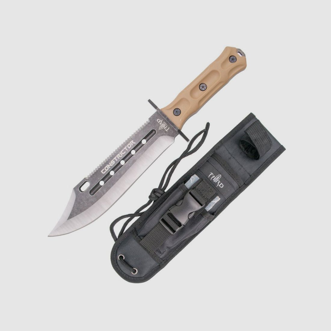 Survival knife with stonewashed steel blade