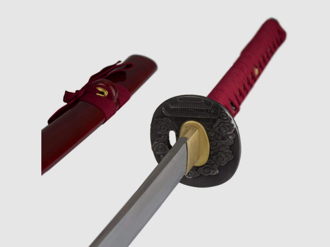 DerShogun Katana-Samuraischwert - Saya: rot - Sageo: rot