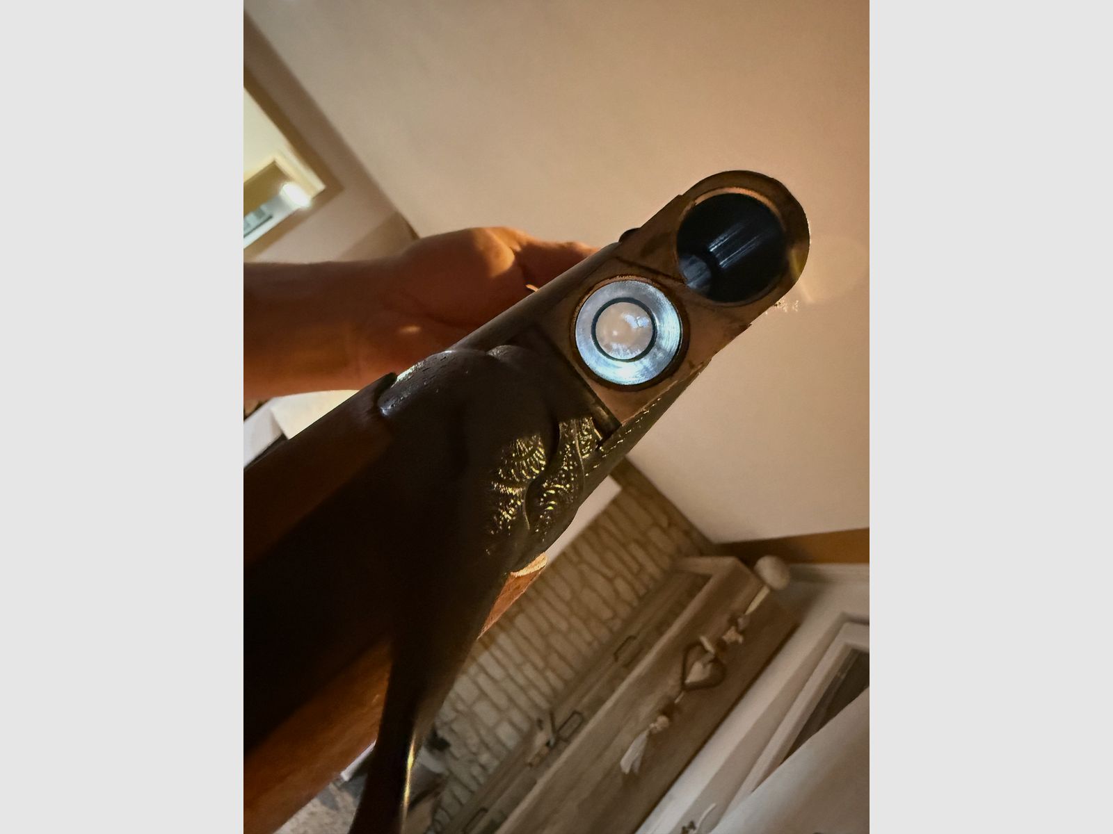 Lames Bockdoppelflinte im Kaliber 12/70 Einabzug mit Umschalter / Schwarze Basküle mit Gravuren / TOP!
