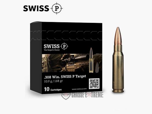 10 Cartridges SWISS P Cal. 308 Win 168Gr Target HPBT