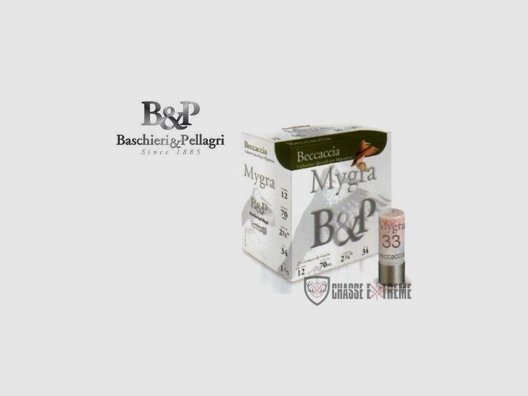 25 Cartuchos B&P Mygra Beccaccia 34 Gr Cal 12/70